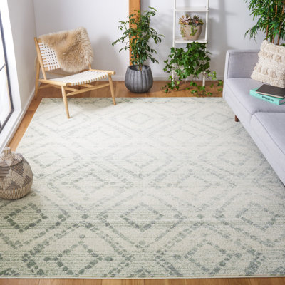 Tapis ivoire / vert à motif géométrique Almus