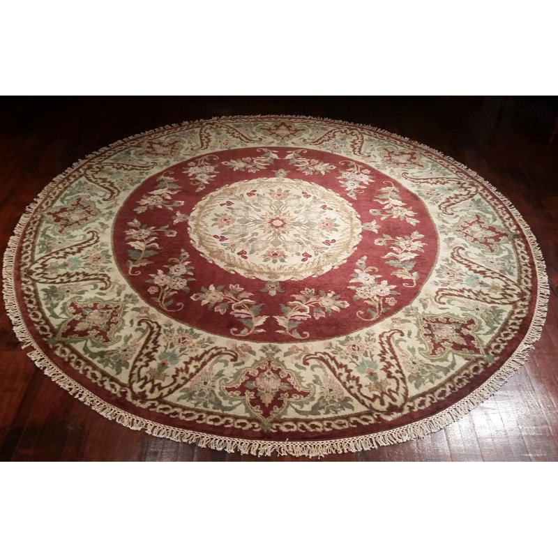 Tapis bourgogne / vert en laine touffeté à la main Masuda, Rond 8 pi