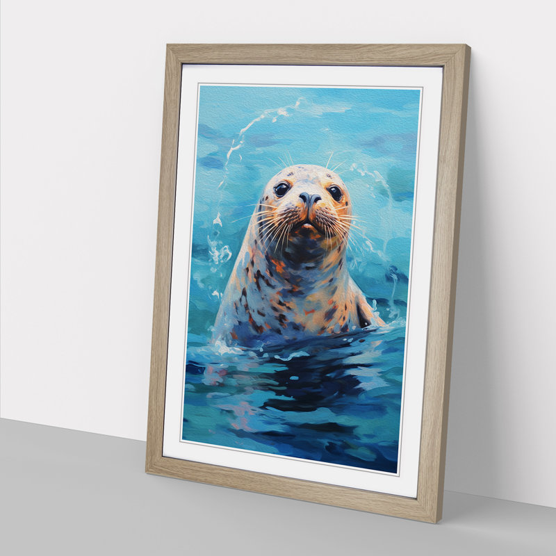 Seal Impressionism - Single Picture Frame Print on Wood, 64cm H x 46cm W x 2cm D, Oak Framed