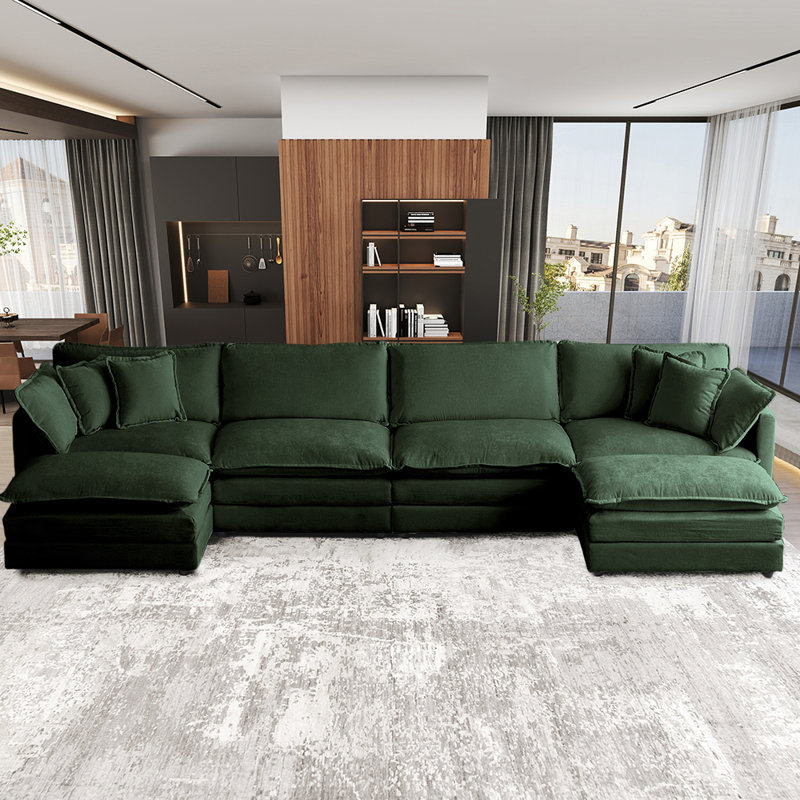 Hamazasb Upholstered Sectional, Dark Green Chenille
