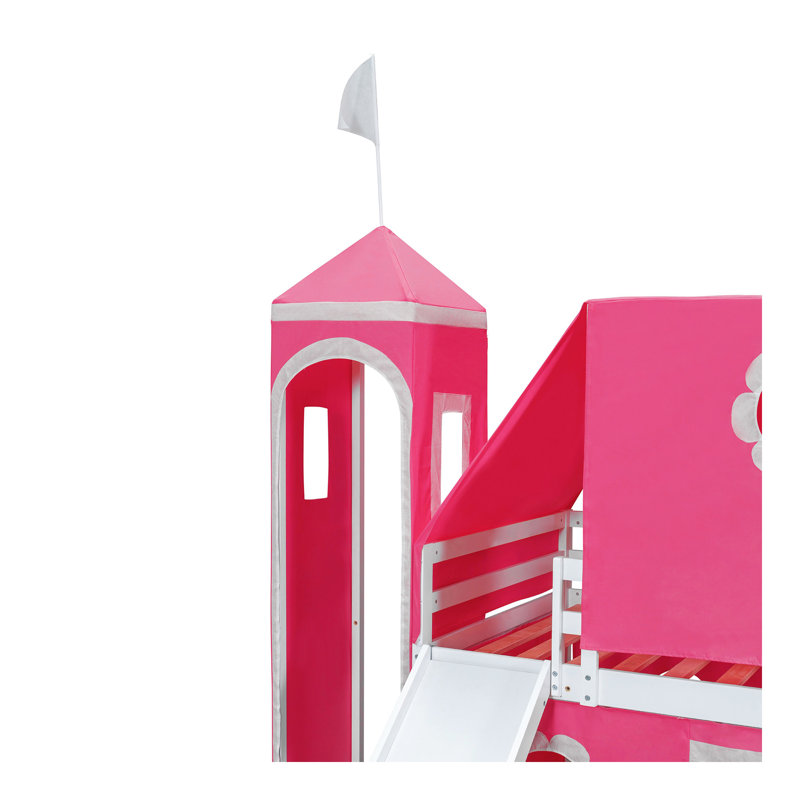 Lit mezzanine simple avec tente et tour rose Slide - Rose, Rose