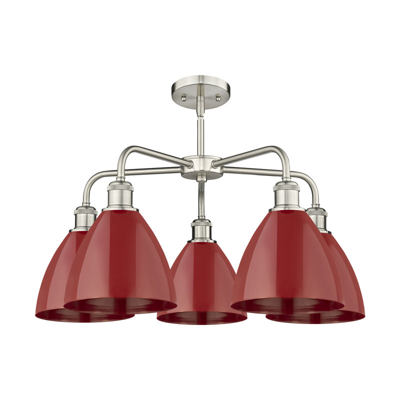 Lustre en dôme à 5 lumières Trickett, Rouge, Nickel satiné