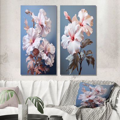 Soft Pink Hibiscus Bloom Bouquet - Hibiscus Metal Wall Art Prints Set Of 2