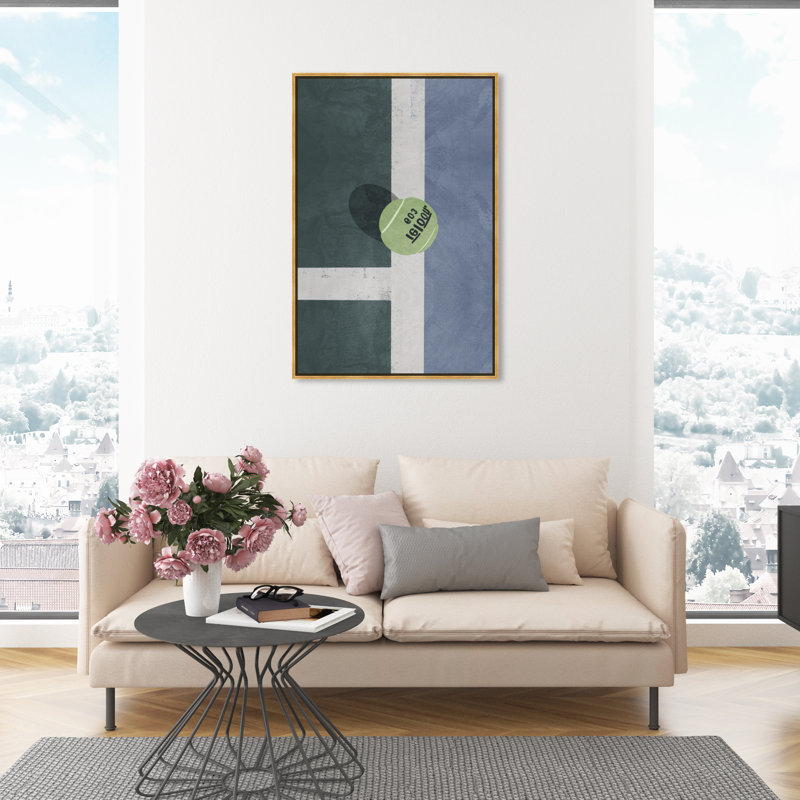 Zone de court de tennis - peinture sur toile, H 45 po x l 30 po, Toile encadrée d'or