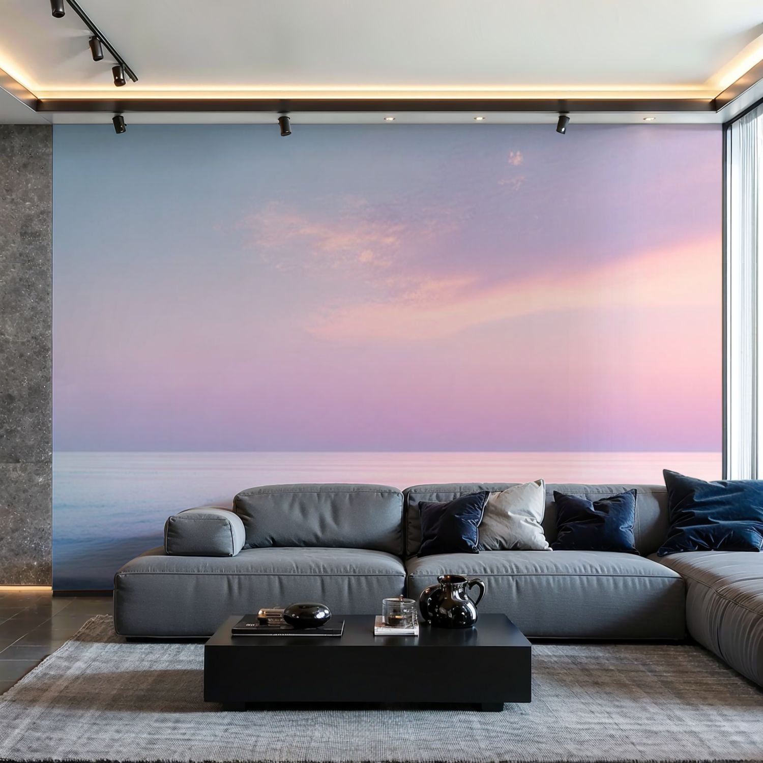 Ivy Bronx Peel and Stick Wallpaper Wall Mural sky sunset glowing pink ...