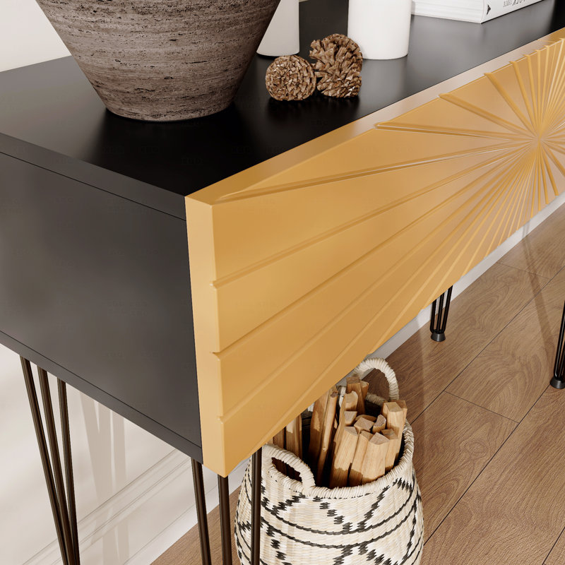 Console moderne en bois 39,4 "noir et or avec 2 tiroirs et rangement pour le vestibule