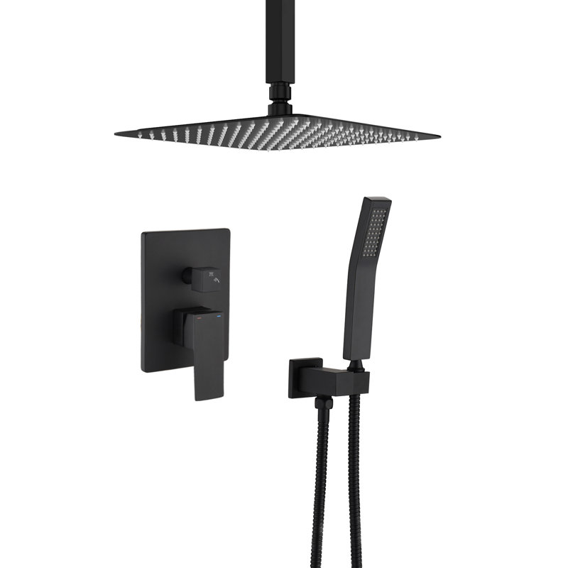 Complete Shower System with Rough-in Valve Bathroom Shower Faucet Set Rainfall Shower Systems, Matte Black