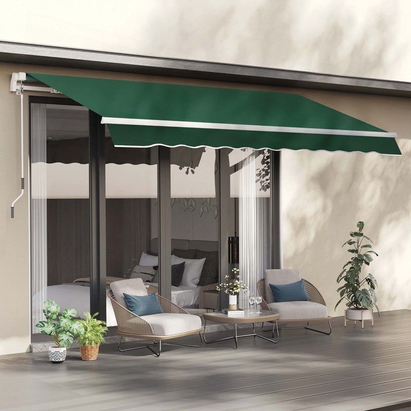 Outsunny Retractable Awning Patio Awnings Sun Shade Shelter with Manual Crank Handle, 280g/m² UV & Water-Resistant Fabric and Aluminum Frame for Deck, Balcony, Yard