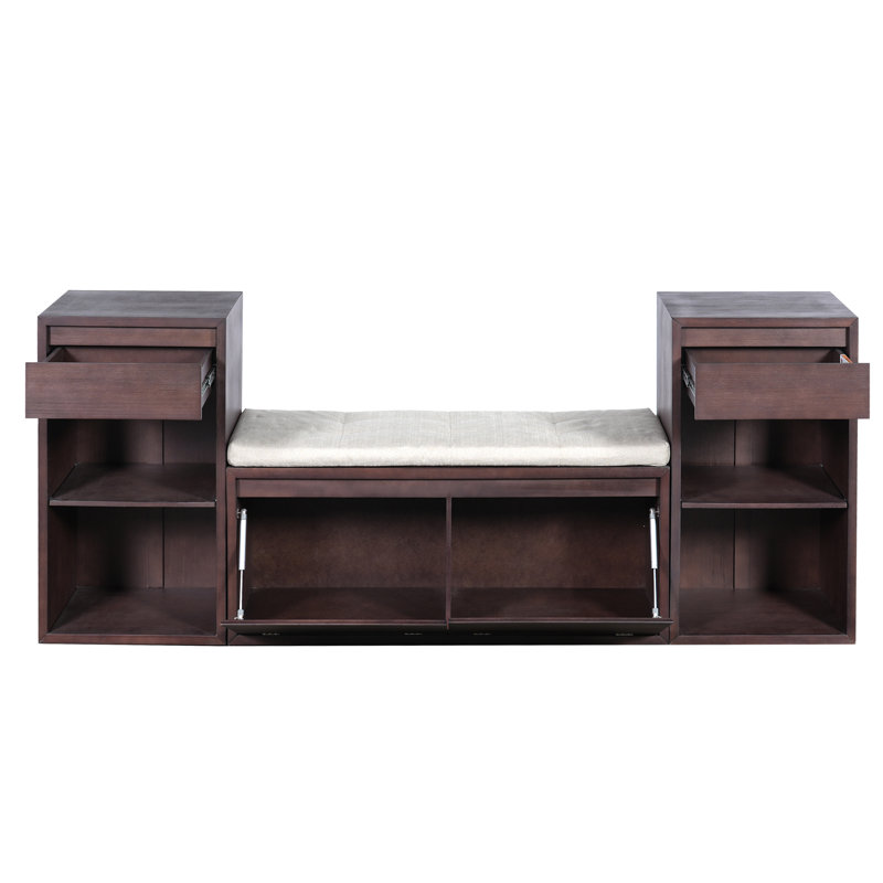 42" W Linen Upholstered Storage Bench, Espresso
