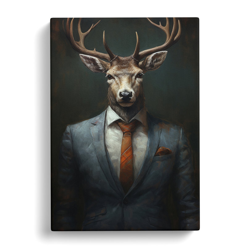 Stag in a Suit Painting No.3 - Wrapped Canvas, 50cm H x 35cm W x 3cm D