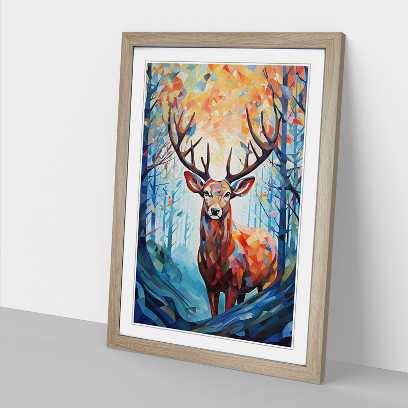 Deer Abstract No.3 - Single Picture Frame Print on Wood, Oak, 46" H x 34" W x 2" D