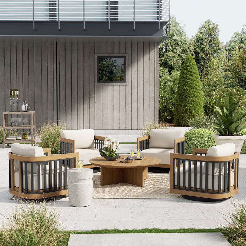 Ensemble de conversation en aluminium pour 4 personnes Sereno Patio, Teck mat