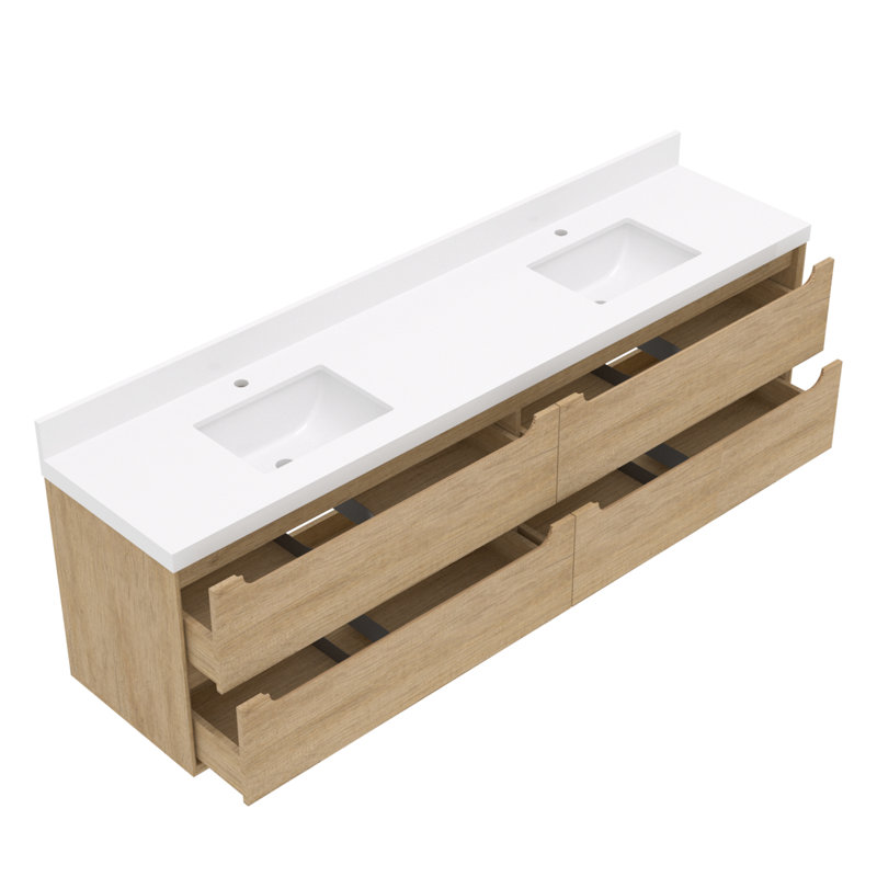 Meuble-lavabo double 84 po avec comptoir en quartz et dosseret 84 po