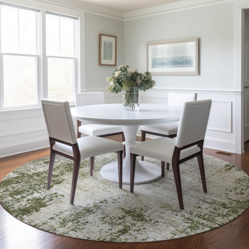 Aleighna Area Rug with Non-Slip Backing, Round 8'