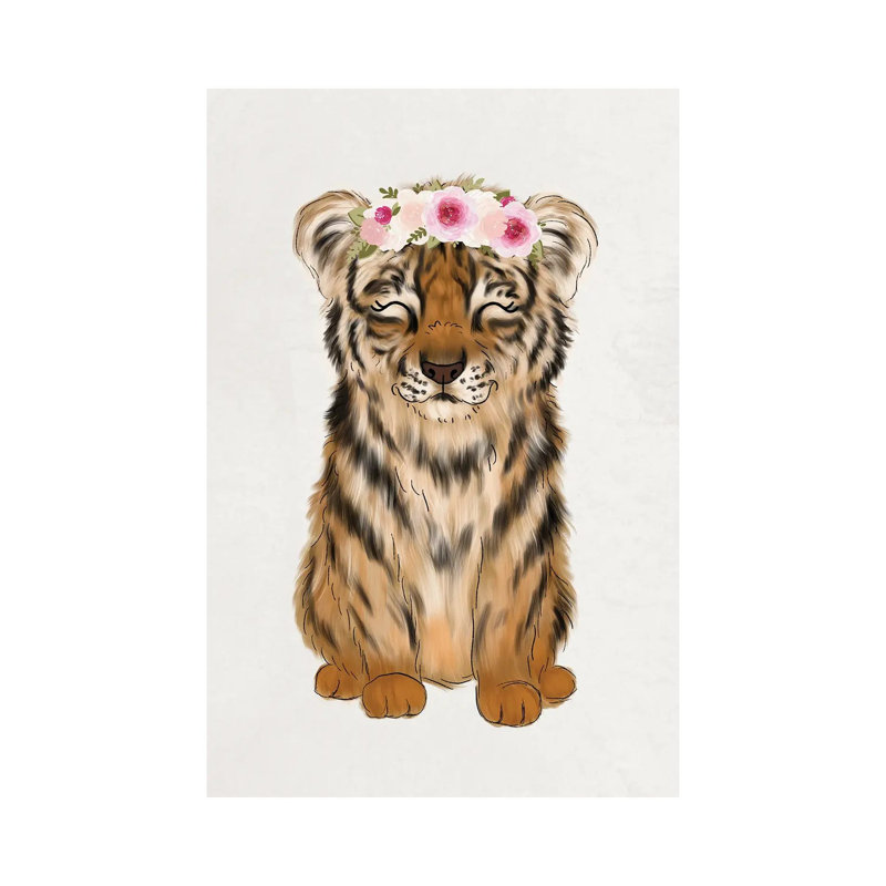 Floral Crown Baby Tiger 1 Piece Wrapped Canvas Wall Art, 101.6 cm H x 66.04 cm W x 3.175 cm D