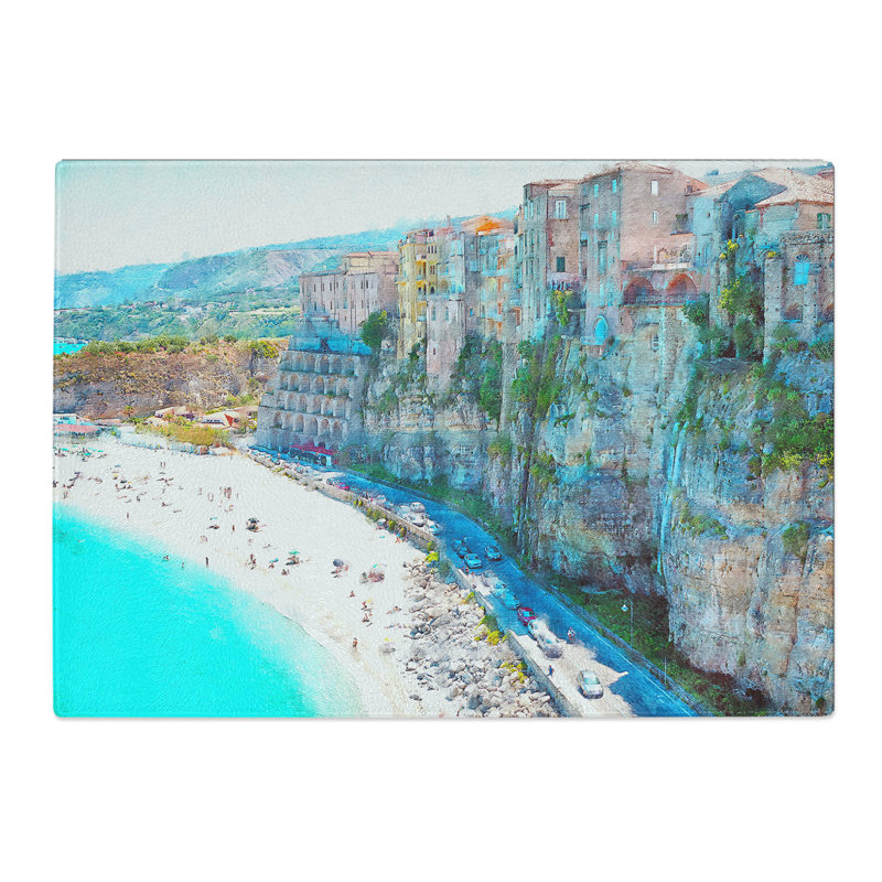 Tropea Beach in Italy Painting Chopping Board, 0.4cm H x 28.5cm W x 39cm L