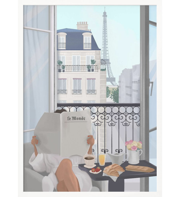 "Paris balcon", art mural texturé encadré, Blanc, H 24 po x l 18 po