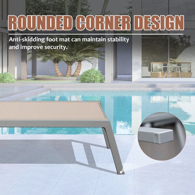 3 chaises longues de patio - chaises de piscine en aluminium kaki avec table d'appoint. Offrez des moments de détente incomparables. 5 positions réglables et. Fabrication et tissu. Espace lorsque empilé. Convient au bord de la piscine,