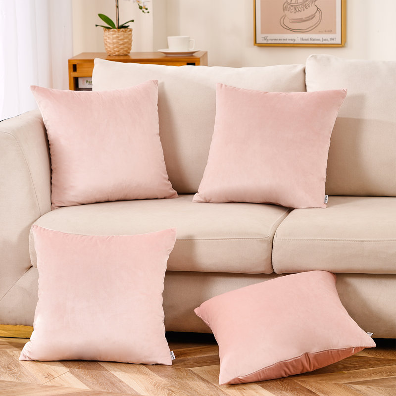 Set Of 4 Throw Velvet Cushion Covers, Light Pink