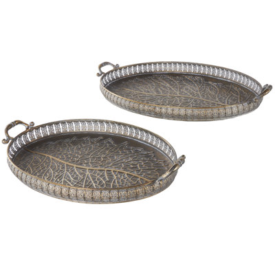 Cole And Grey Metal Ornate Oval Scroll Tray With Tree Patterned Interior