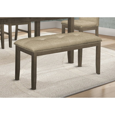 Banc, 44 po rectangulaire, salle à manger, vestibule, cuisine, couloir, rembourré, bois, tissu brun, bois massif gris, transitionnel