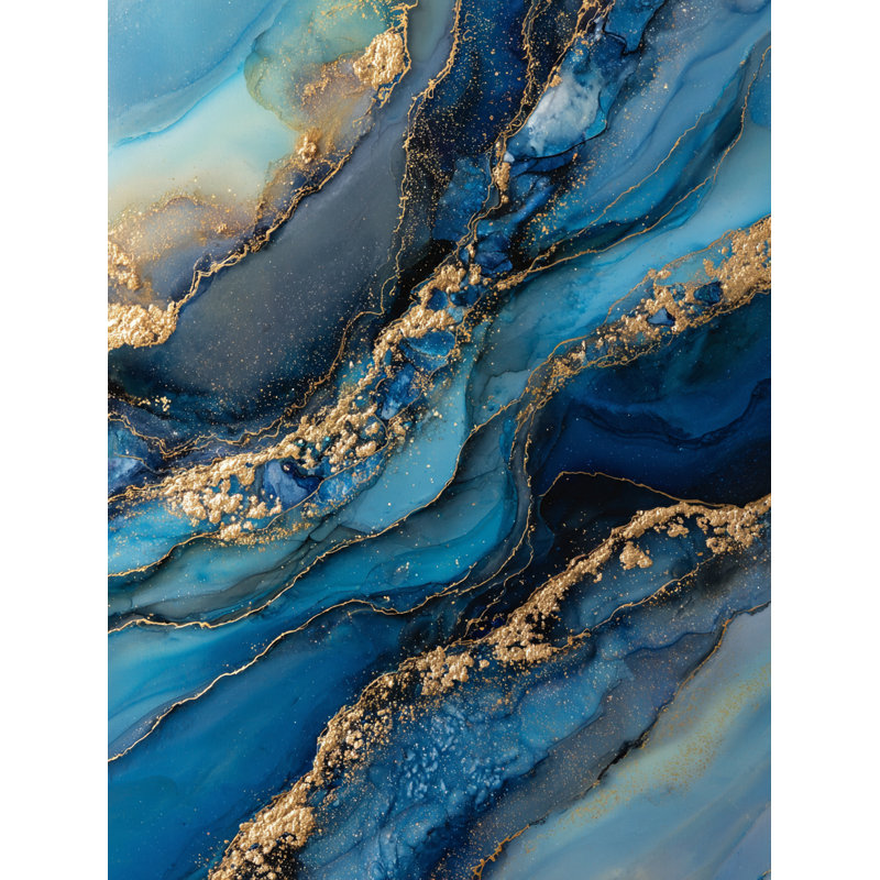 Blue Gold River Abstract Wrapped Canvas Wall Art Print, 16"H x 12"W x 1"D