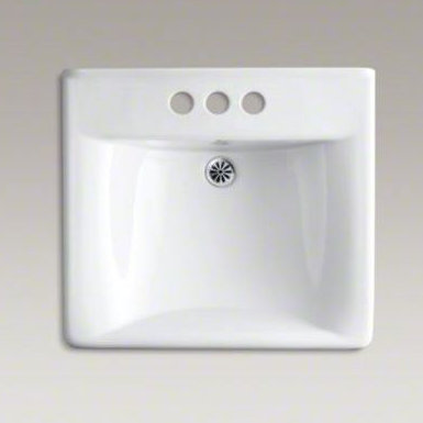 Soho Ceramic 20" Wall Mount Bathroom Sink with Overflow, White, 4" Centers
