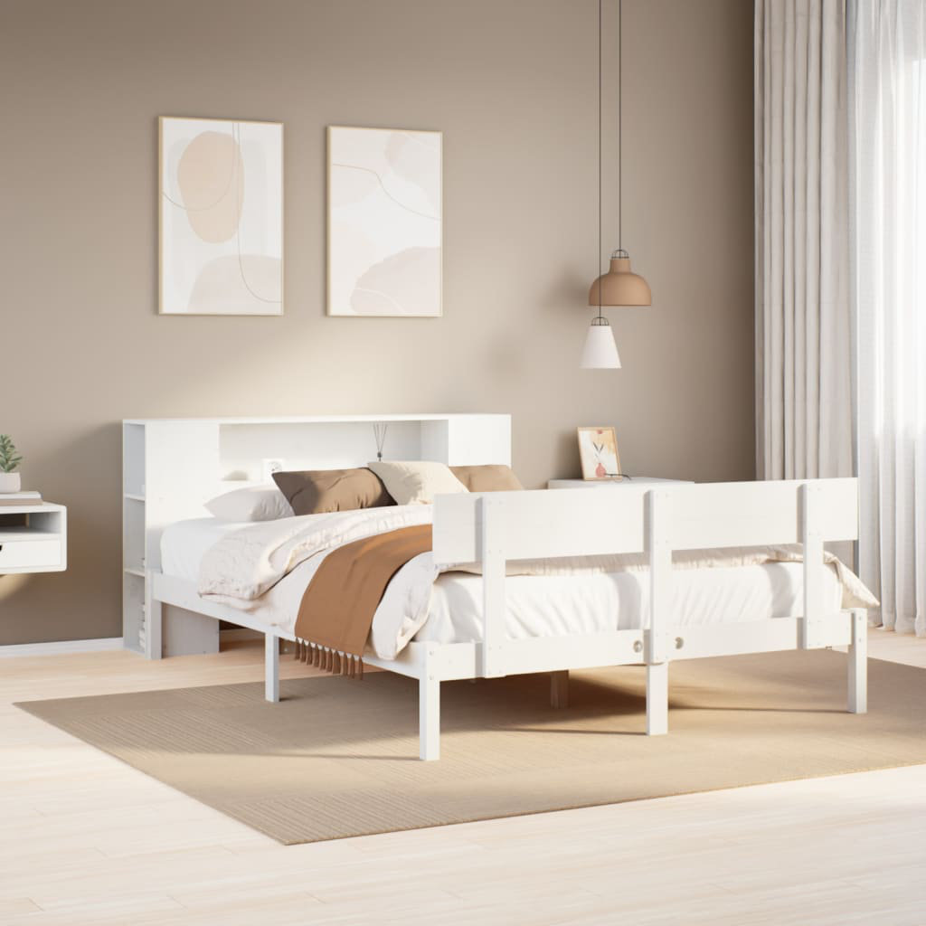 Vidaxl solid wood bed with shelf without mattress 150 x 200cm pine wood