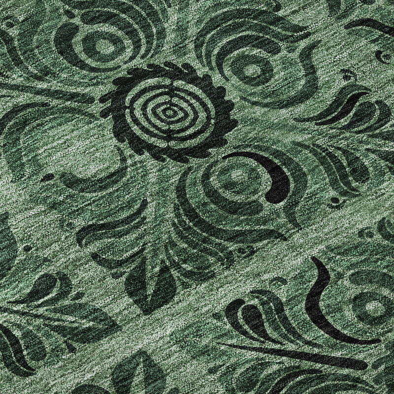 Premium Machine Washable Prisco Green Rug, Rectangle 2'6" x 3'10"