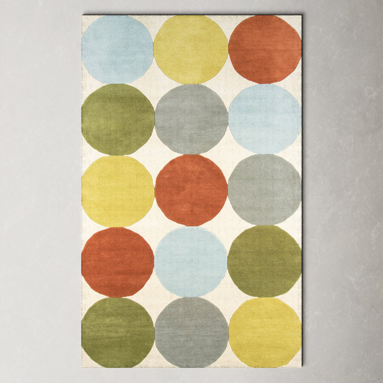 Glory Polka Dots Handmade Tufted Wool Green/Gray/Orange Area Rug