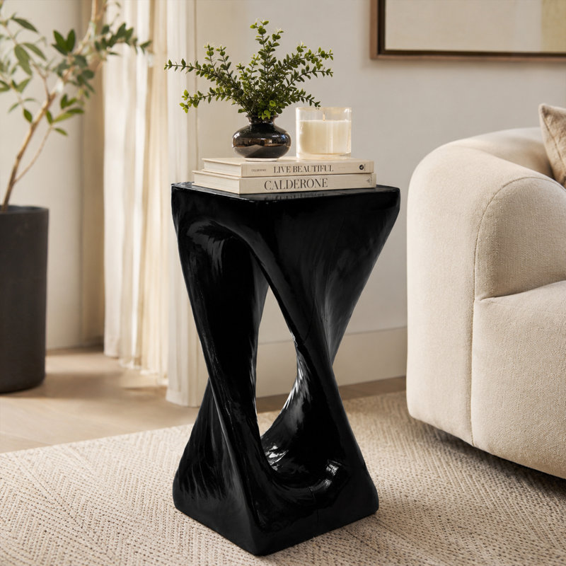 Table d'appoint d'extérieur avec texture grain de bois pour une utilisation intérieure et extérieure, Black