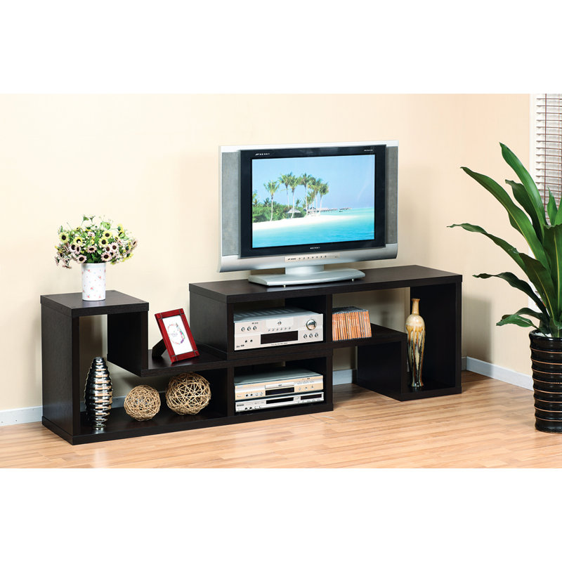L Shape Geometric Tv Stand In Shade, Two Piece Extendable Media Furniture, Multi-level Shelves, 100lbs Max Load Capacity, 60 - 69 Inch Tvs Stand, Console, Multi Level Bearing, For