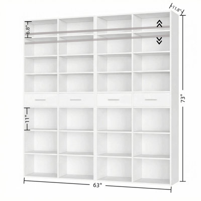 73"H X 63"W  Standard Bookcase, 8-Tier Bookcase, With 4 Drawers