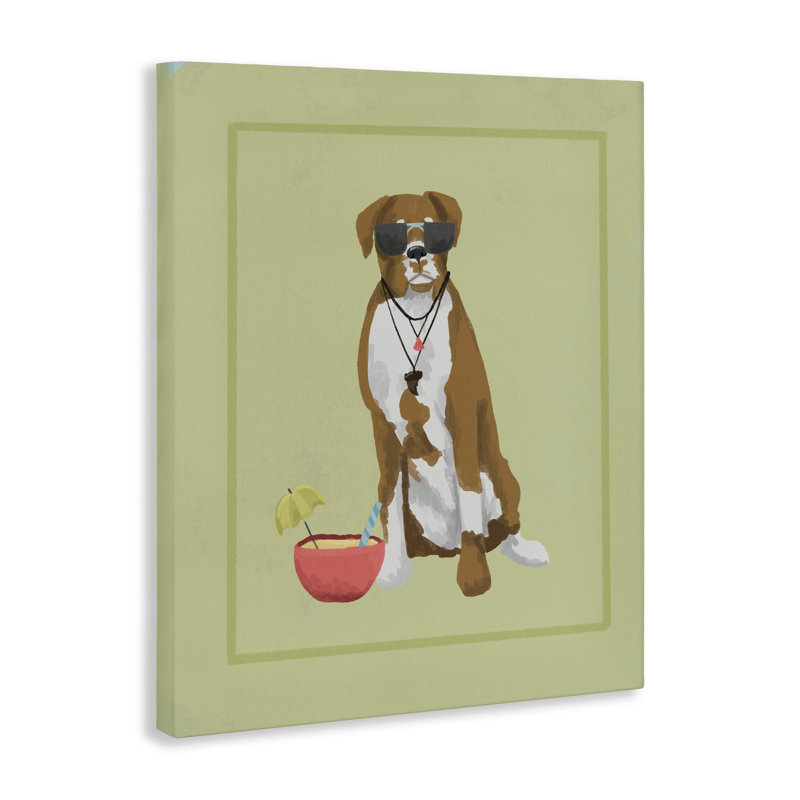 Boxer Beach Day, toile par Sadie Harper, H 30 po x l 24 po