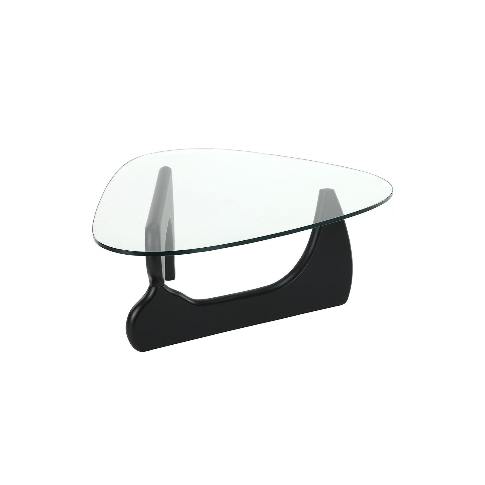 Triangle Glass Coffee Table with Wooden Base Clear Glass Top Mid-Century Abstract Glass Table, Black