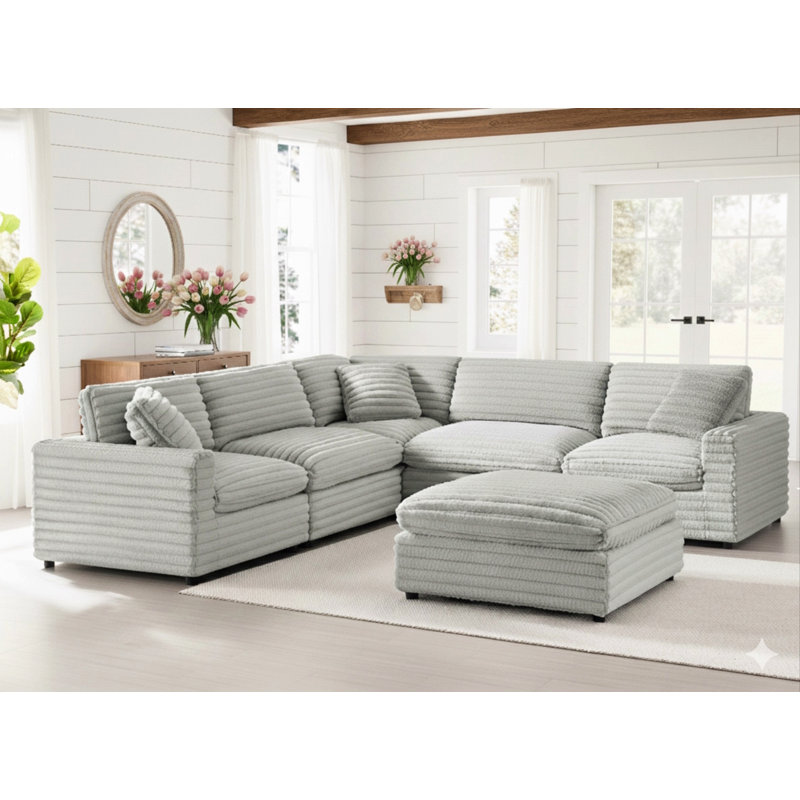 Canapé modulaire 6 pièces en tissu de polyester gris ultra moelleux