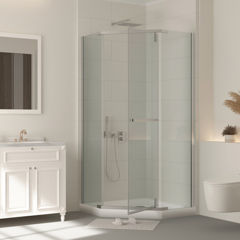Cabine de douche réversible semi-sans cadre L 36 "x H 72", Chrome