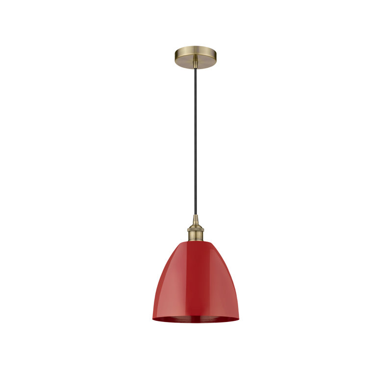 Luminaire suspendu conique 1 lumière, Rouge, Laiton antique, H 12,88 po x l 9 po x P 9 po
