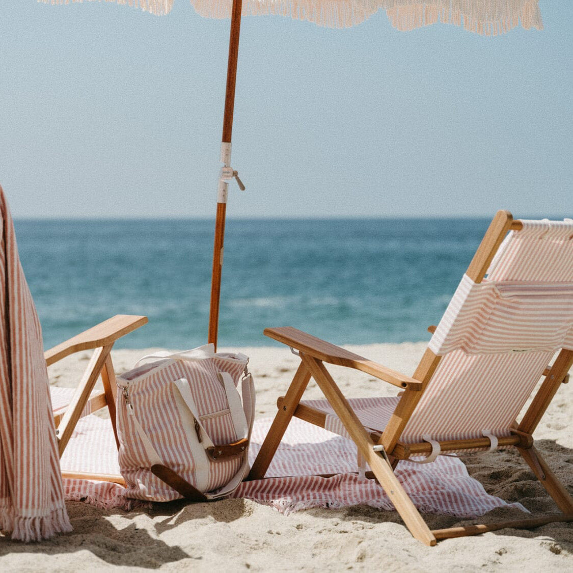 Reclining Beach Chair with Cushion, Lauren's Pink Stripe
