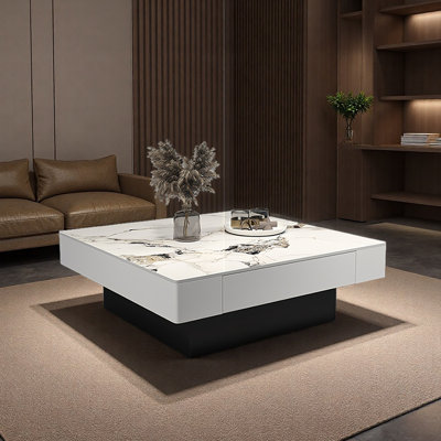 Modern minimalist square granite slab coffee table