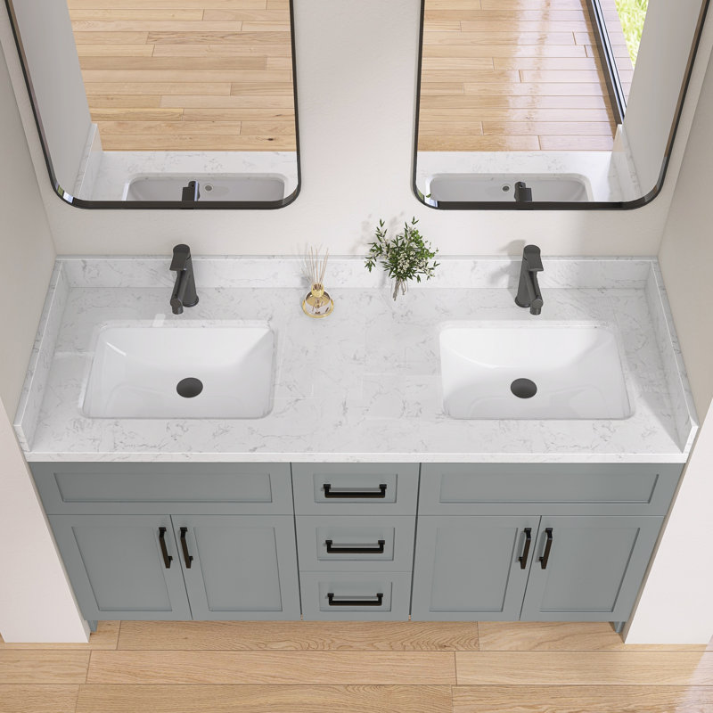 60 po Dosseret de meuble-lavabo en pierre d'ingénierie 4 po Éclaboussure de meuble-lavabo blanc Carrara