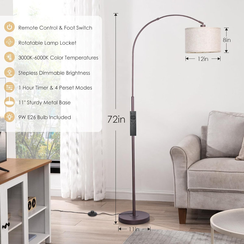 Lampe sur pied avec télécommande, ampoule à DEL à intensité variable, abat-jour tambour rotatif et interrupteur au pied pour le salon, la chambre à coucher ou le bureau
