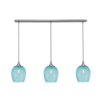 Luminaire suspendu linéaire à 3 lumières avec tige texturé turquoise