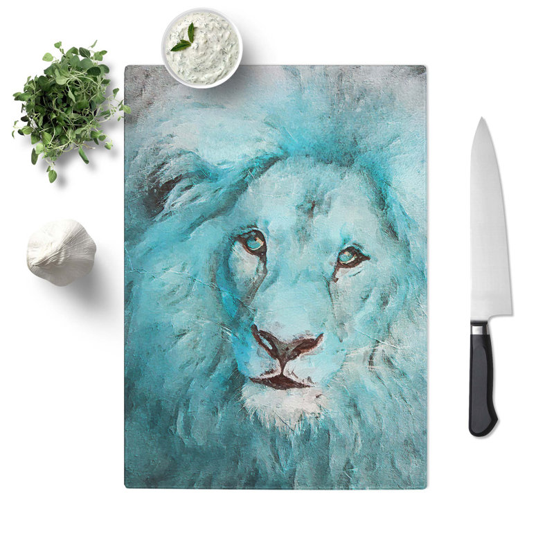 Glass Face of A Lion in Abstract Chopping Board, 28.5 cm W x 20 cm L