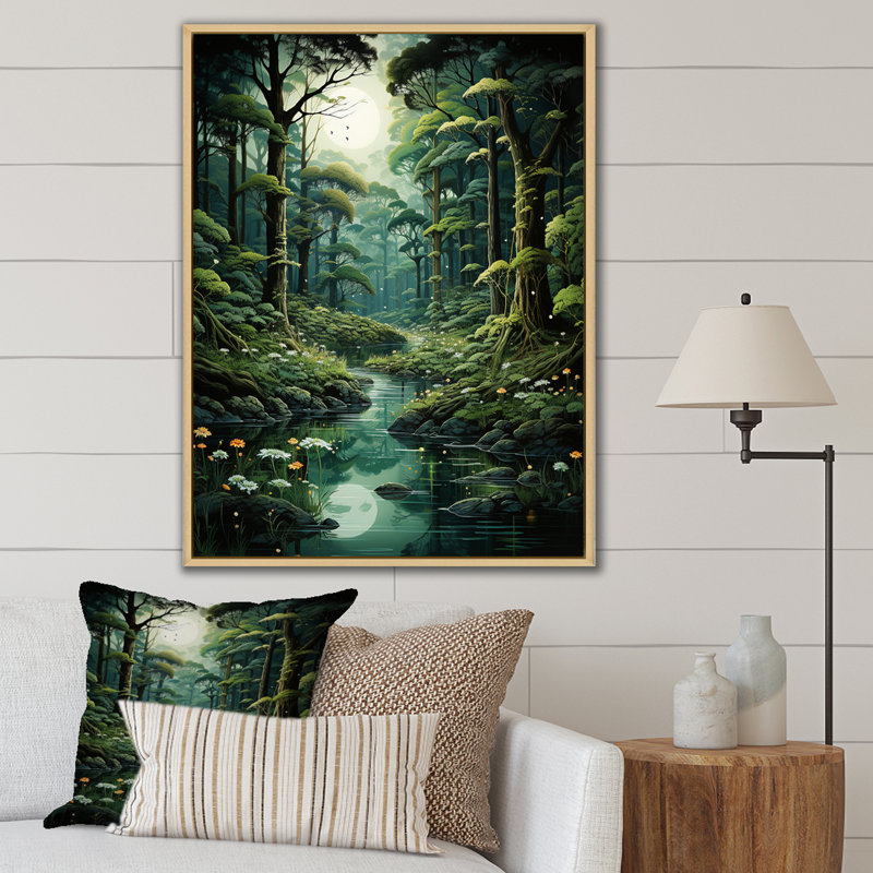«Deep River Into The Forest I», art mural forêt, H 40 po x l 30 po x P 1,5 po, Cadre flottant brun