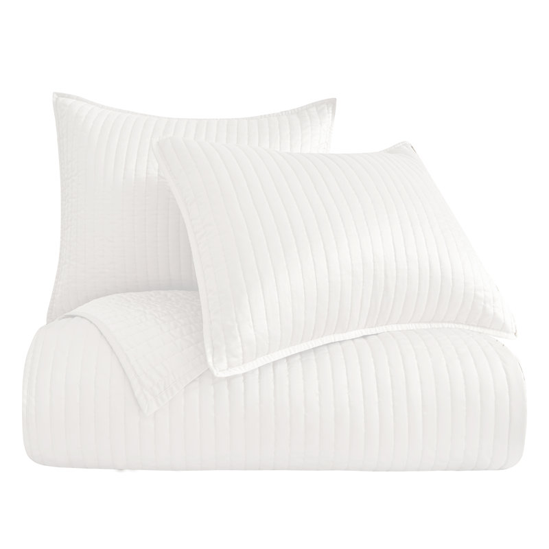 Satin Channel Silky Satin Design Solid Color Classic Modern Quilt Set, Twin Quilt + 1 Sham, White