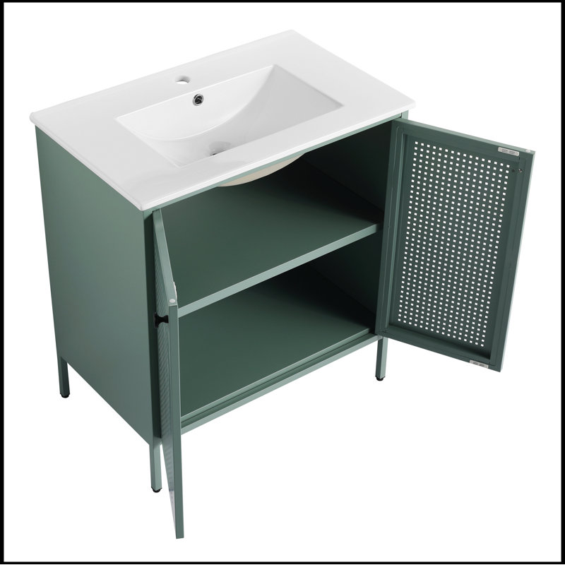 Meuble-lavabo simple avec plateau Swanette 30,00, Vert menthe