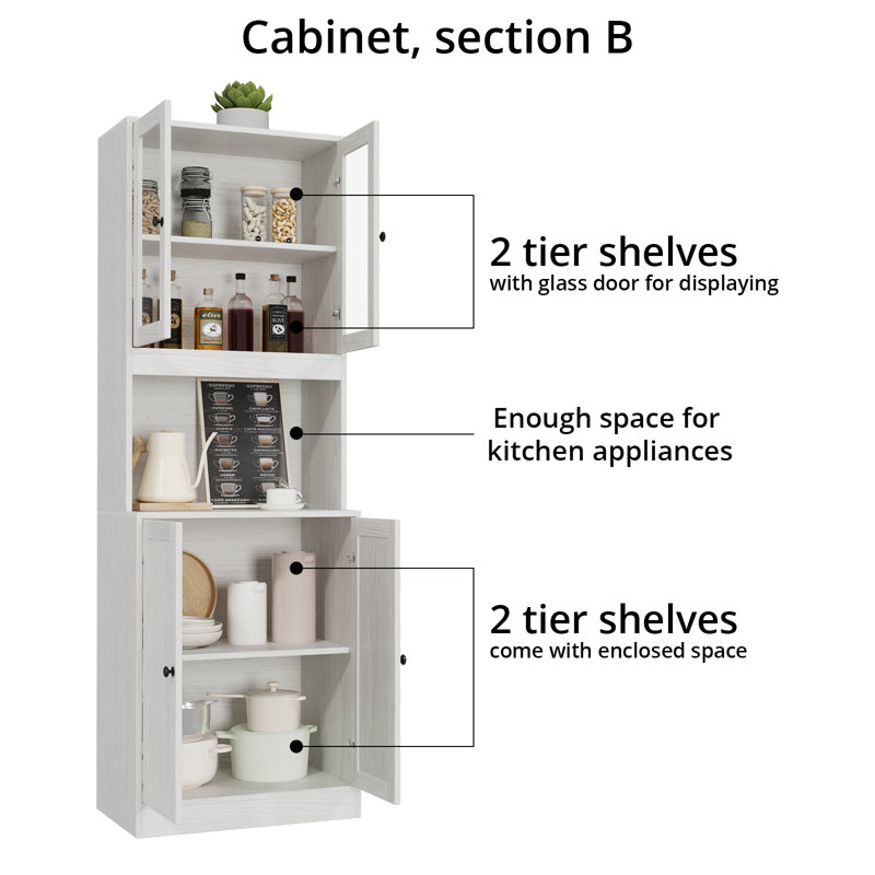 Book Cabinet Storage Bookcase, 5-Tier Modern Bookshelves With 3 Large Drawer And Glass Door(2A+2B+C), White