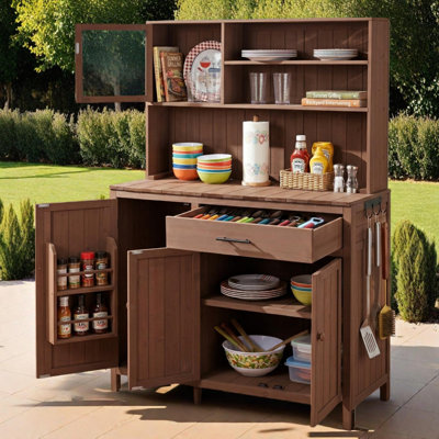 Banc de rempotage avec huche, poste de travail de jardin en bois de 65 pouces, grand comptoir, tablettes réglables et tiroir