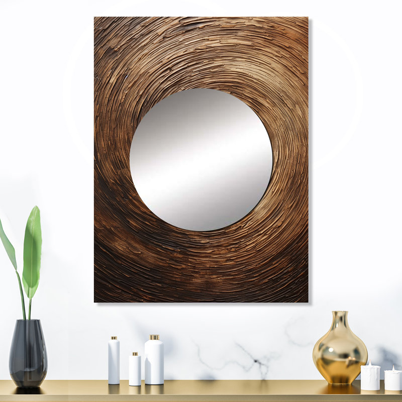 «Brown Calm Current Spiral I», grand miroir mural abstrait, miroir décoratif moderne, impression d'art en métal